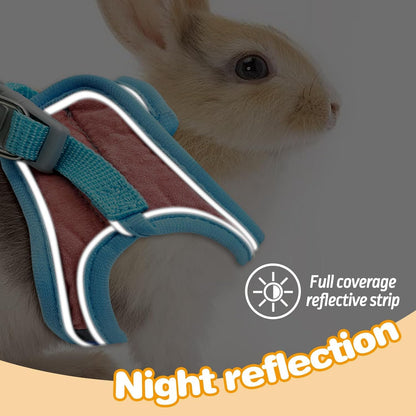 PINVNBY 2 Pack Bunny Hsrness and Leash Set Adjustable Rabbit Harness with Reflective Strips Double Buckle Pet Vest Eescape Proof for Small Rabbit Kitten Puppy Walks Accessories (Blue Pink, M)