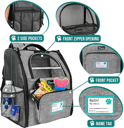 PetAmi Dog Backpack Carrier for Small Large Cat, Pet, Puppy, Ventilated Pet Hiking Backpack Travel Bag, Airline Approved Cat Backpack Carrier, Camping Biking Dog Bag Up to 18lbs Pet, Grey