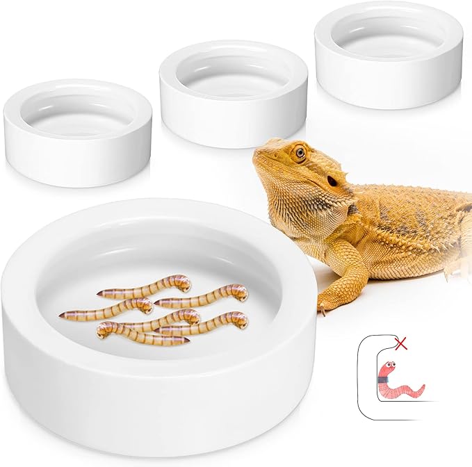 Meanplan 4 Pcs Reptile Bowl Food Dish 2.71 Inch Reptile Water Food Feeding Dish Ceramic Worm Pet Bowl Anti Escape Feeder for Lizard Anoles Chameleon Bearded Dragon Hermit Crab