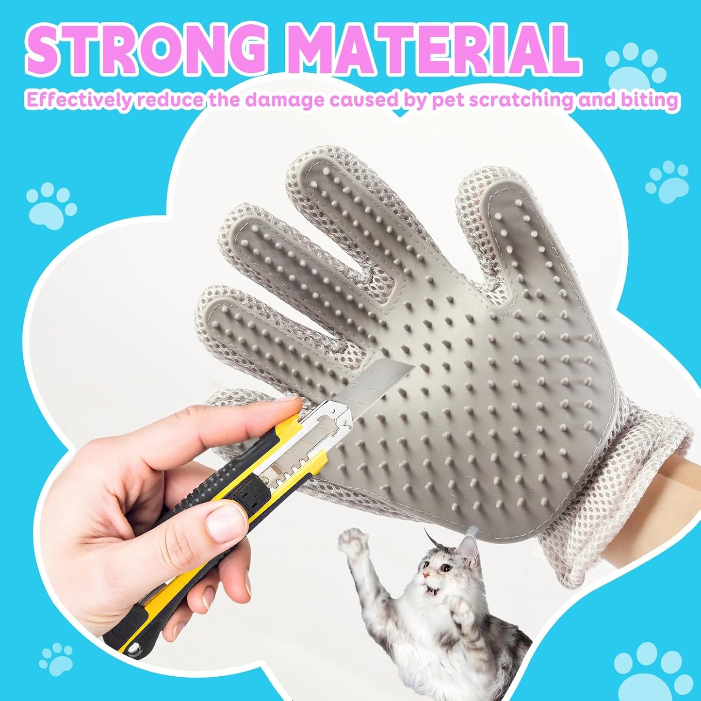 Pet Grooming Gloves Suitable for Long- and Short-Haired Dogs and Cats. Double-Sided, Two-in-One, Pet Hair Removal Gloves for Depilating and Massaging Cats and Dogs. Upgraded Five-Finger Design.