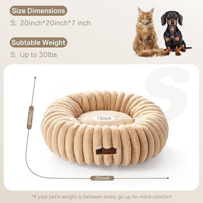 MEWOOFUN Donut Dog Beds for Small Dog, Calming Bed Round Cute Puppy Bed with Non-Slip Bottom, Fluffy Washable Pet Bed for Puppy and Kitten (Light Brown, S (25x25x7))