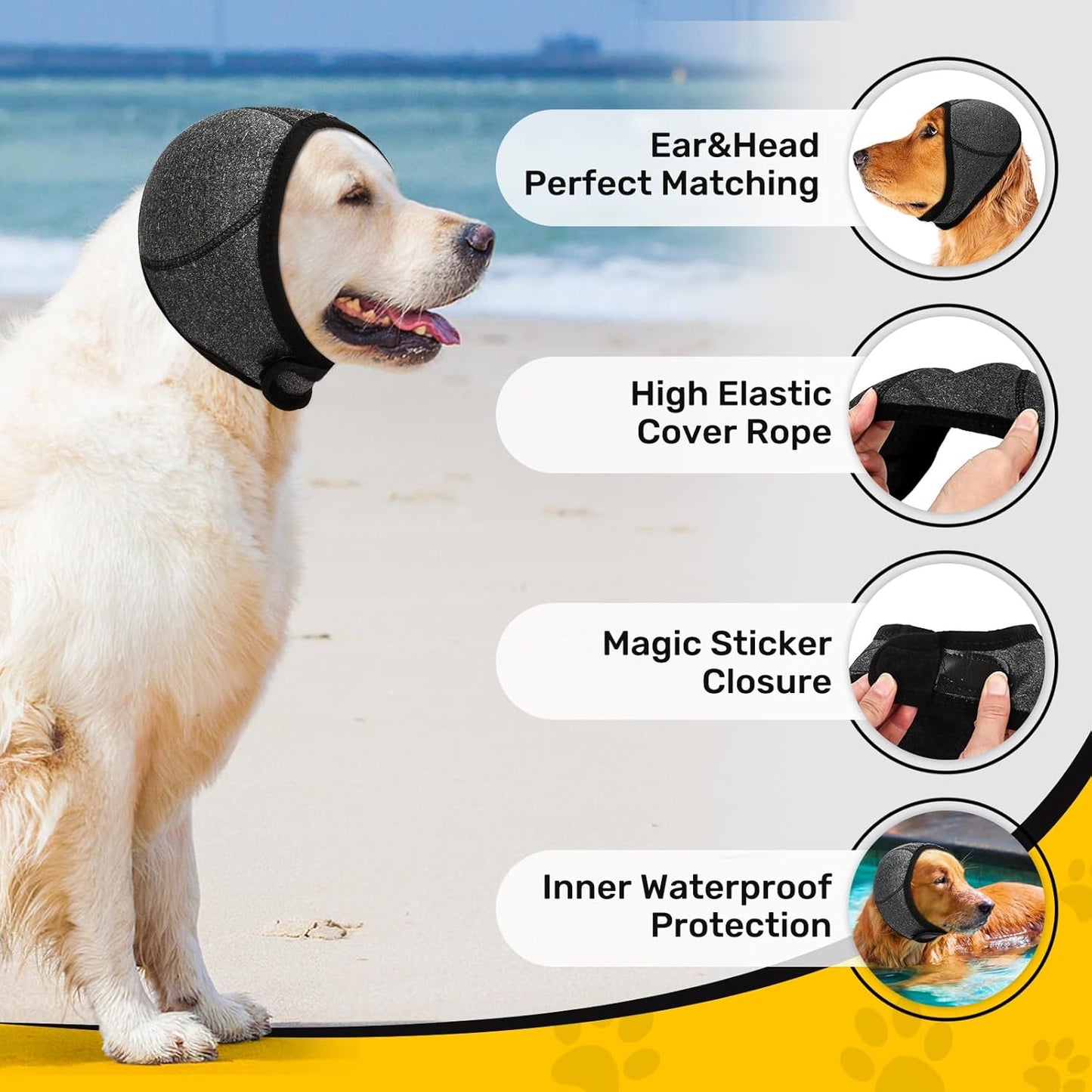 Dog Ear Muffs Noise Protection, No Flap Ear Wraps Cover for Dogs Bath Grooming, Adjustable Dog Calming Hoodie Hematoma Anxiety Firework Thunder,Waterproof Dogs Shower Cap Drying Swimming Bathing (MG)