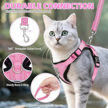 PUPTECK Cat Harness and Leash Set Escape Proof Reflective Cat Walking Harness Adjustable Soft Breathable Mesh Vest for Small Pets, Light Pink, L