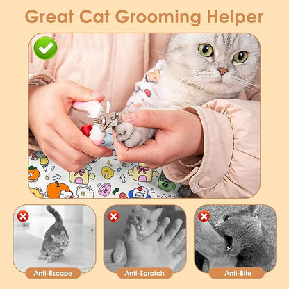 Cat Grooming Wrap for Cutting Nails, 27.5 * 27.5in Self-Adherent Cat Scratching Blanket for Nail Clipping Ear Cleaning Teeth Brushing Cats Anti-Scratch/Escape Swaddle Restraint Bag (Yellow)