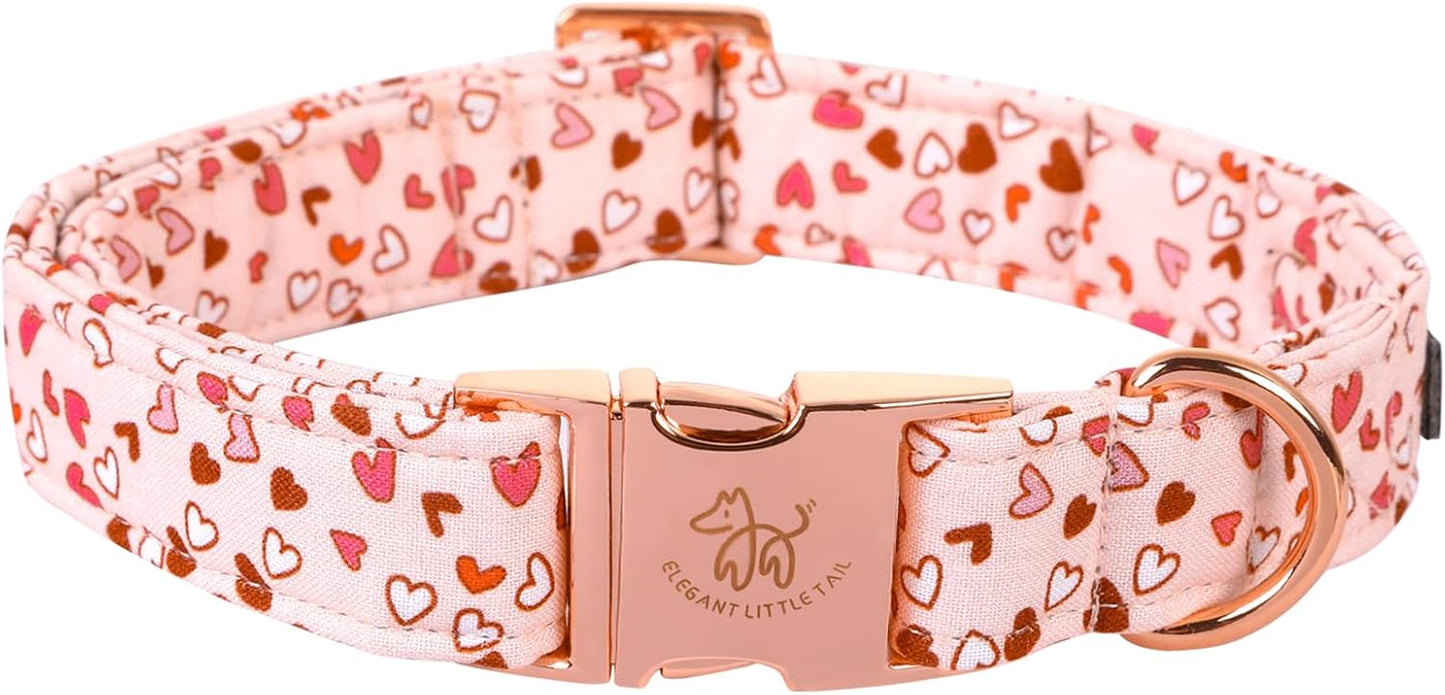 Elegant Little Tail Pink Heart Dog Collar, Valentine's Day Gift - Adjustable for X-Small Dogs