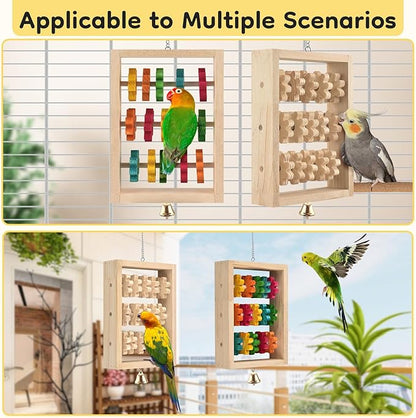 2Pcs Bird Toys, Hanging Parrot Chew Toy, Natural Wooden Chewing Puzzle Training Blocks Intellectual Development for Budgie, Conure, Lovebird, Cockatoo, African Grey, Amazon Parrots, Macaw