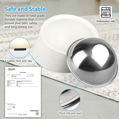 Slanted Small Cat Food Bowl 0.5 Cup, 15° Tilted Stainless Steel Mini Dog Puppy Food Bowl, Non-Slip & Non-Spill Small Kitten Pet Feeder with Elevated Detachable Melamine Stand, Easy to Get Food