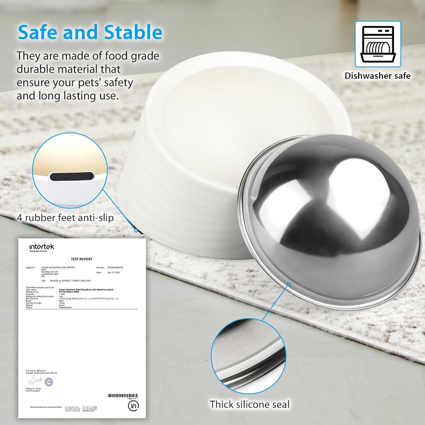 Tilted Slanted Dog Bowl 1 Cup, 15° Tilted Stainless Steel Dog Cat Food Bowl, Non-Slip & Non-Spill Pet Feeder with Elevated Detachable Melamine Stand, Easy to Get Food Dish, Medium White