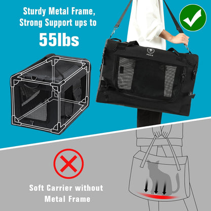 Extra Large Cat Carrier for Car Travel, Pegic Soft Sided Collapsible Pet Carrier for Outdoor and Indoor Uses, Roomy Cat Carrier for 2 Kittens, Large Cat or Puppies Up to 50lbs (Black)