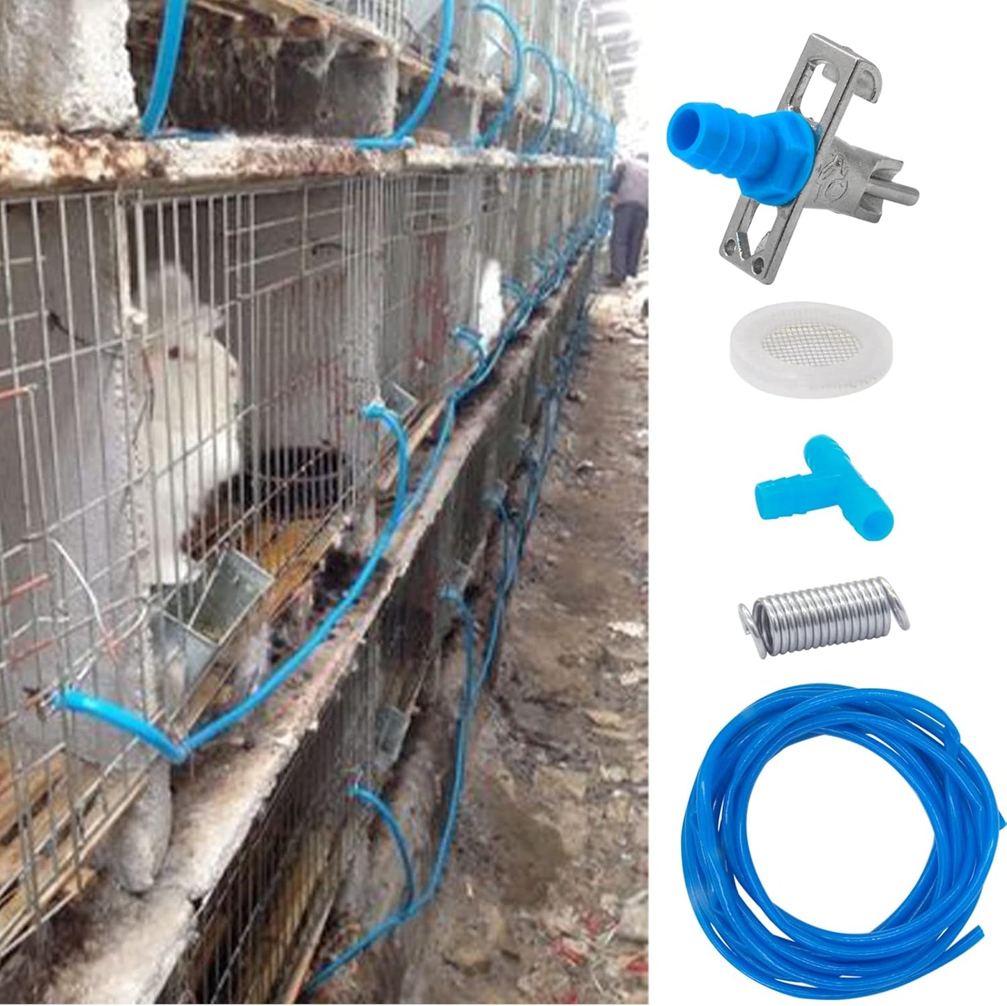 Automatic Rabbit Watering Kit Include 6 Nipple Drinker Feeders, ID 5/16" Hose, Barb Fittings to G1/2" Thread Connector, Watering System Bucket Connector
