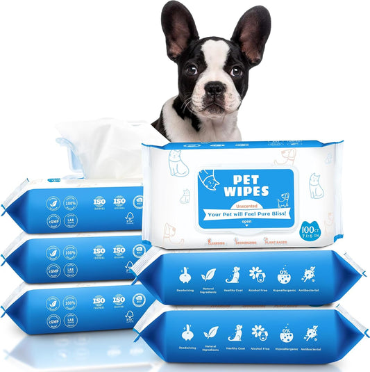 Dog Wipes for Paws and Butt - 600count/6packs Pet Wipes for Dogs and Cats, Puppy Wipes - Dog Grooming Wipes Cleaning Deodorizing - Fragrance Free Dog Face Wipes