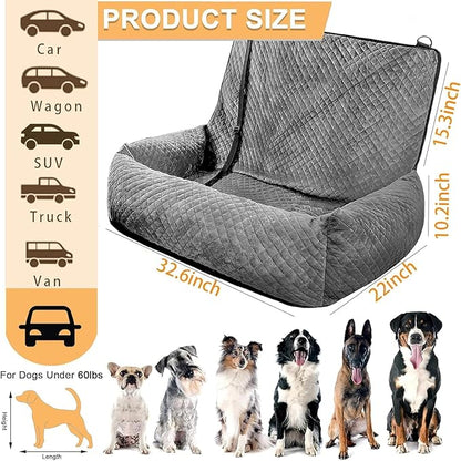 Sephyroth Velvet Dog Car Seat - Medium/Large Dogs - Back Seat Compatible, 60 lbs Max, Safety Belt