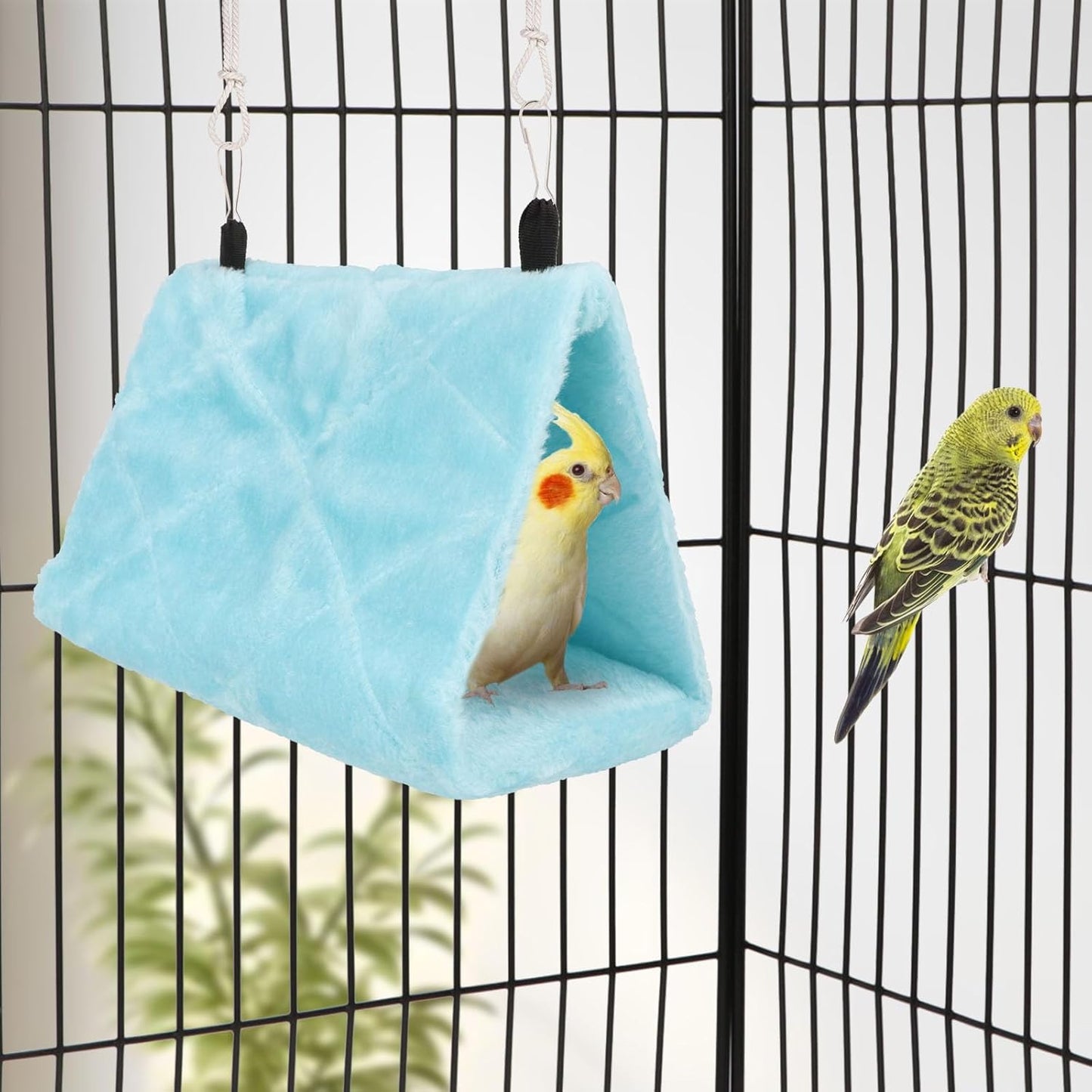 Wontee Bird Nest House Warm Bird Bed Hanging Hammock Snuggle Hut for Budgies Parakeets Caique Senegal Quaker Parrots Cockatiels Conures (Blue)