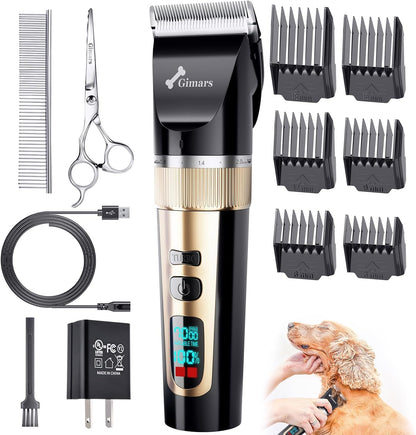 Gimars Professional 7000rpm Low Noise 55db Cordless Rechargeable Dog Clippers, 3.0 Motor Powerful Dog Long Hair Trimmer Grooming Shaver Kit, Electric Pet Hair Clippers for Cat, Horse
