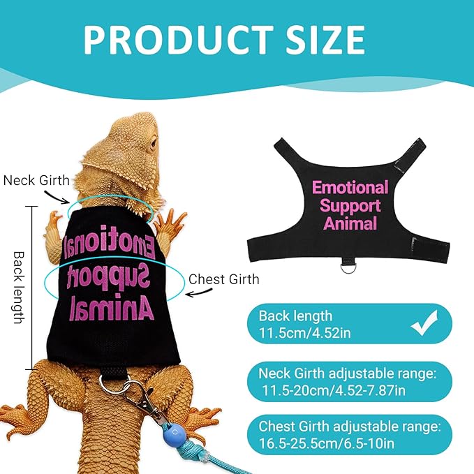 Bearded Dragon Lizards Clothes with Leash Set - Cute Lizard Reptile Small Animal Adjustable Harness Clothes for Walking Outdoor Security Costume Photo Prop(Pink