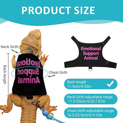 Bearded Dragon Lizards Clothes with Leash Set - Cute Lizard Reptile Small Animal Adjustable Harness Clothes for Walking Outdoor Security Costume Photo Prop(Pink