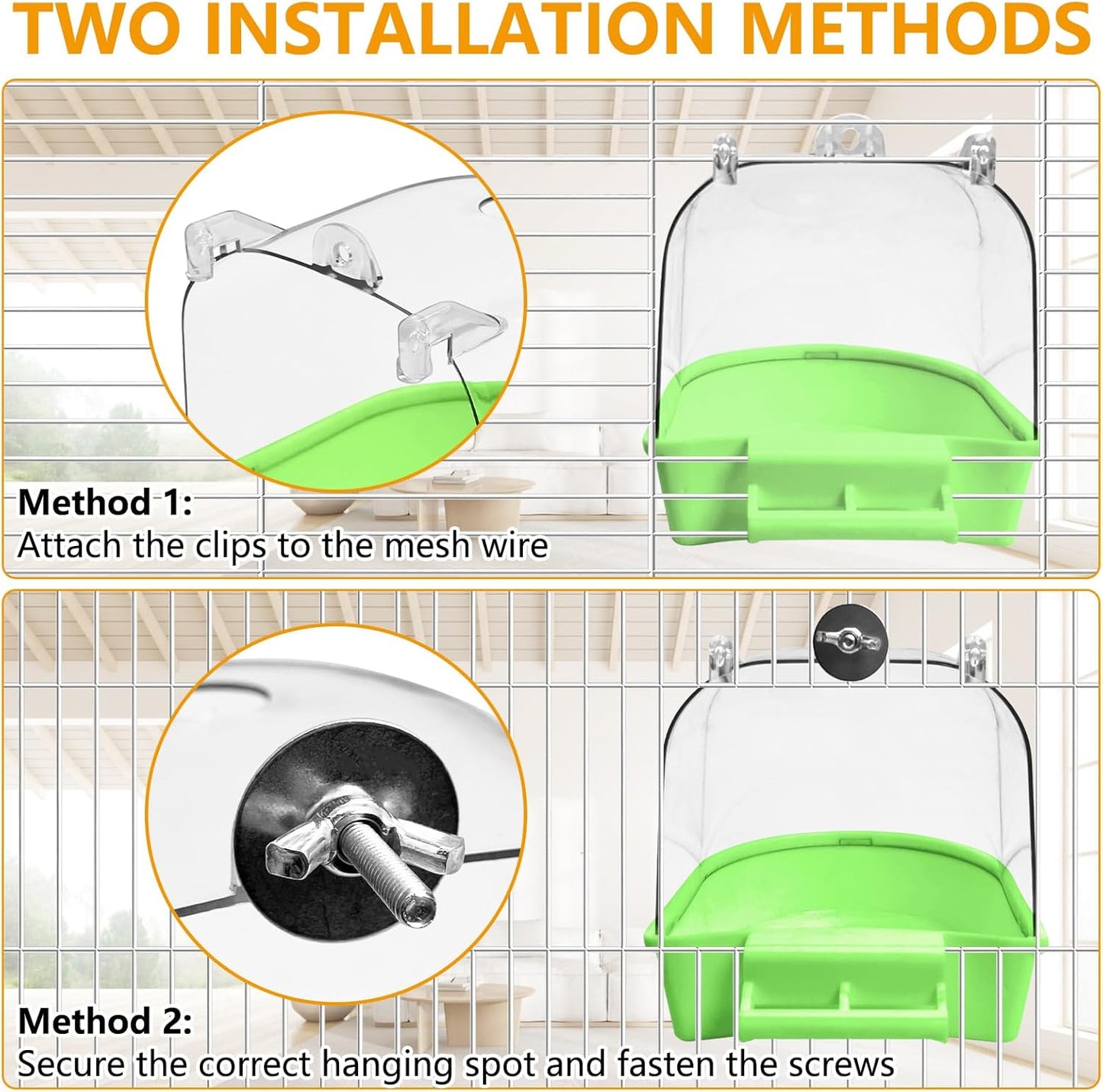Tfwadmx 3Pcs Bird Bath for Cage Hanging Parakeet Bath Box Clear Bird Bathtub Water Shower Food Feeder Bathing Tub for Cockatiel Conure Canary Budgies