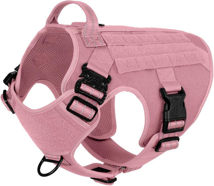 ICEFANG Tactical Dog Harness,Large Size, 2X Metal Buckle,Working Dog MOLLE Vest with Handle,No Pulling Front Leash Clip,Hook and Loop Panel (Pink, L (Pack of 1))