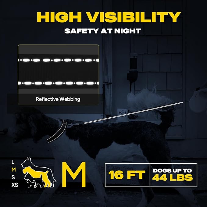 Fida Retractable Dog Leash, 16 ft Dog Walking Leash for Small and Medium Dogs up to 44lbs, 360° Tangle Free, Coffee/Brown