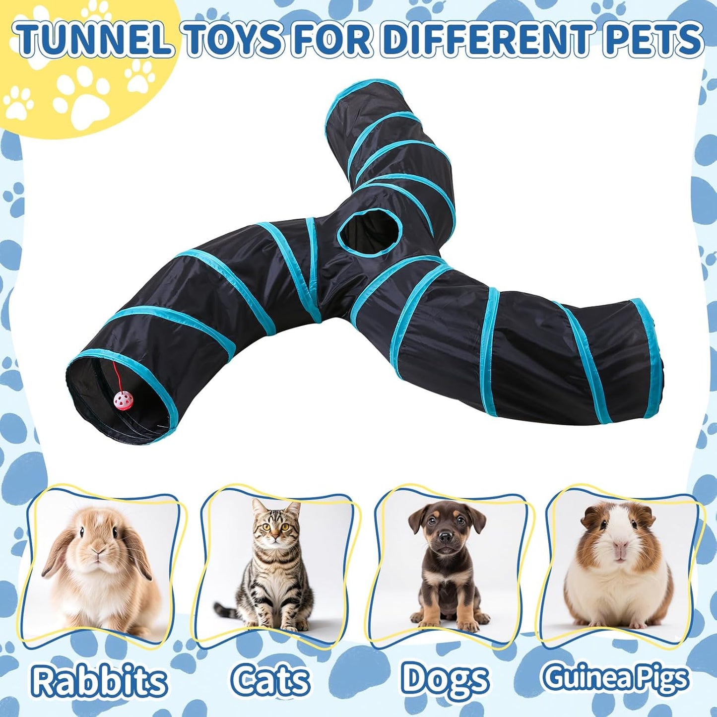Pet Cat Tunnel, Angled 3-Way Junction Tunnels for Indoor Cats, Collapsible Pet Tunnel for Kitten, Puppy, Rabbit, 25cm-Wide Tunnels, Durable & Breathable, with Peek Hole Toy Ball