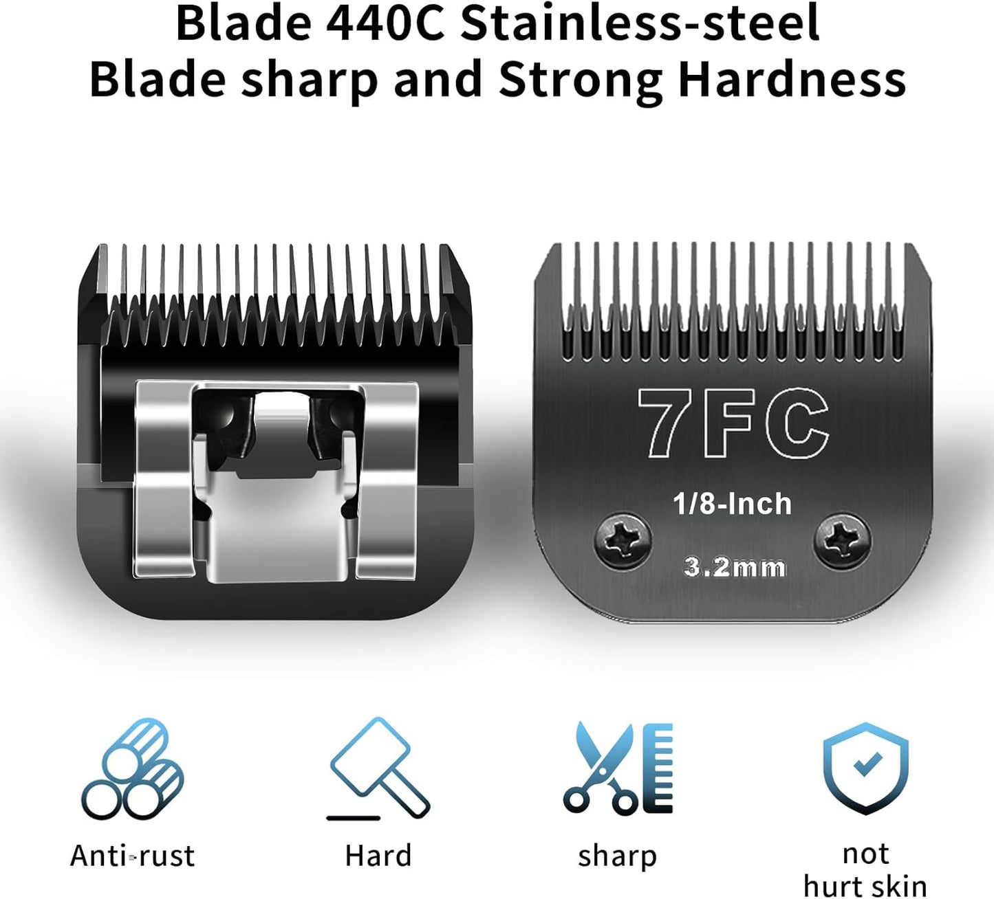 Black Detachable Pet Dog Grooming Clipper Stainless Steel Blades Set,Compatible with Andis,Oster A5,Wahl KM10 Series Clippers,4 Pack (7FC+5FC+4FC+3FC)