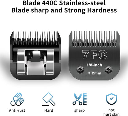Black Detachable Pet Dog Grooming Clipper Stainless Steel Blades Set,Compatible with Andis,Oster A5,Wahl KM10 Series Clippers,4 Pack (7FC+5FC+4FC+3FC)