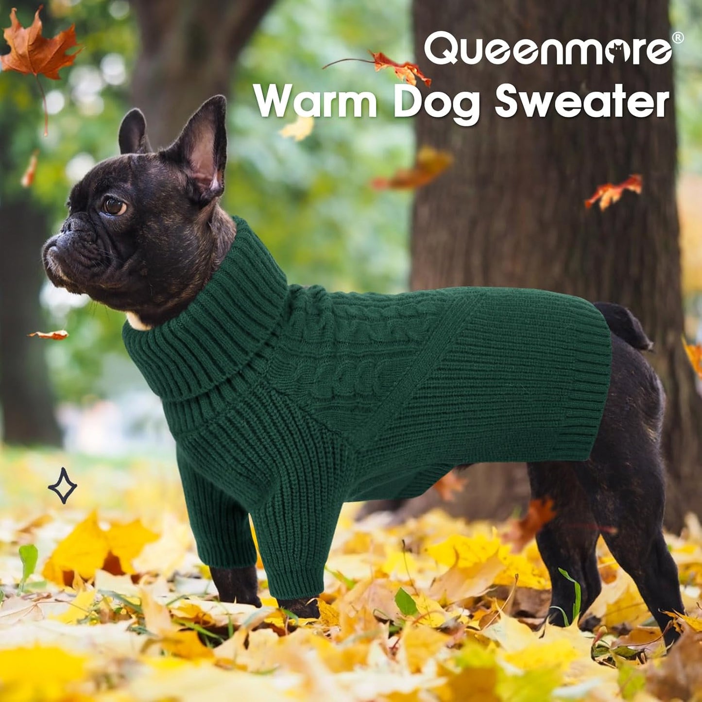 Queenmore Medium Dog Sweater, Dog Sweaters for Medium Dogs Girl or Boy, Medium Dog Christmas Sweater, Winter Doggie Sweatshirt Knitwear, Pet Chunky Warm Coat for Small Large Size Dogs, Green M