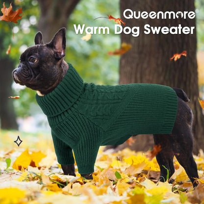 Queenmore Medium Dog Sweater, Dog Sweaters for Medium Dogs Girl or Boy, Medium Dog Christmas Sweater, Winter Doggie Sweatshirt Knitwear, Pet Chunky Warm Coat for Small Large Size Dogs, Green M