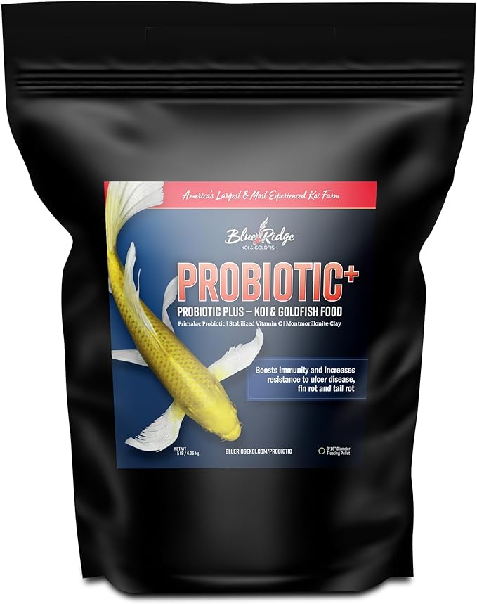 Blue Ridge Koi Fish Food 5lb - Koi Food 3/16” Probiotic Plus, Goldfish Food, Premium Fish Food for Ponds, Ponds Fish Food, Koi Food Fall and Winter Fish Food, Floating Pond Pellets