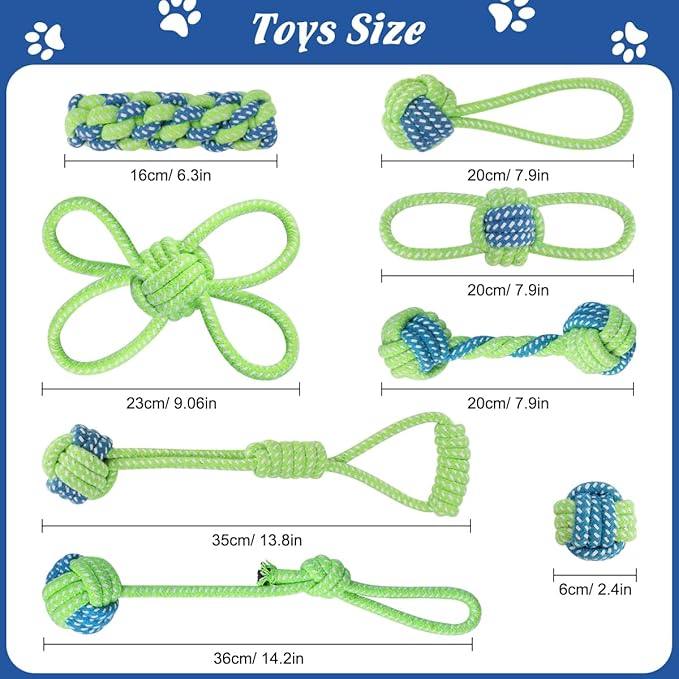 ETACCU 8 Pack Dog Rope Toys for Puppy & Small Dogs ， Puppy Rope Toy for Aggressive Chewers, Indestructible，Keeping Dogs from Being Bored- Green