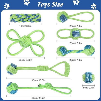 ETACCU 8 Pack Dog Rope Toys for Puppy & Small Dogs ， Puppy Rope Toy for Aggressive Chewers, Indestructible，Keeping Dogs from Being Bored- Green