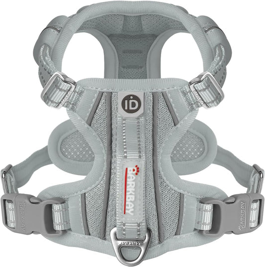 BARKBAY Dog Harness No Pull with ID Tag Pocket - Heavy Duty, Reflective, Easy Control for Large Dogs(Grey,S)