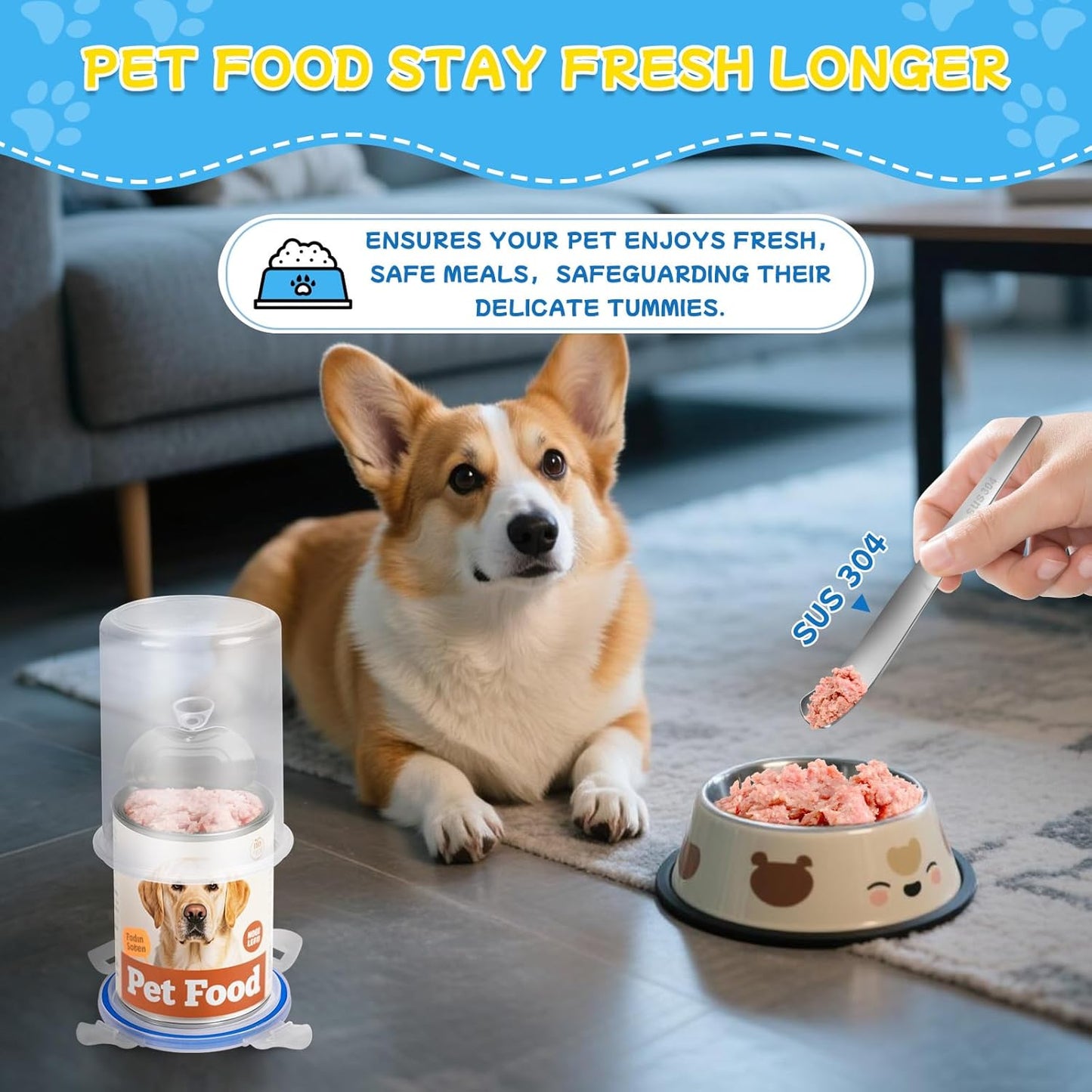 REFLYING Canned Cat Food Storage Lids,Reusable Airtight Can Cover Pet Food Sealer, Keeps Dog Food Storage Container Food Fresh, Cat Food Container Eliminates Odor, Easy To Use With SUS 304 Spoon