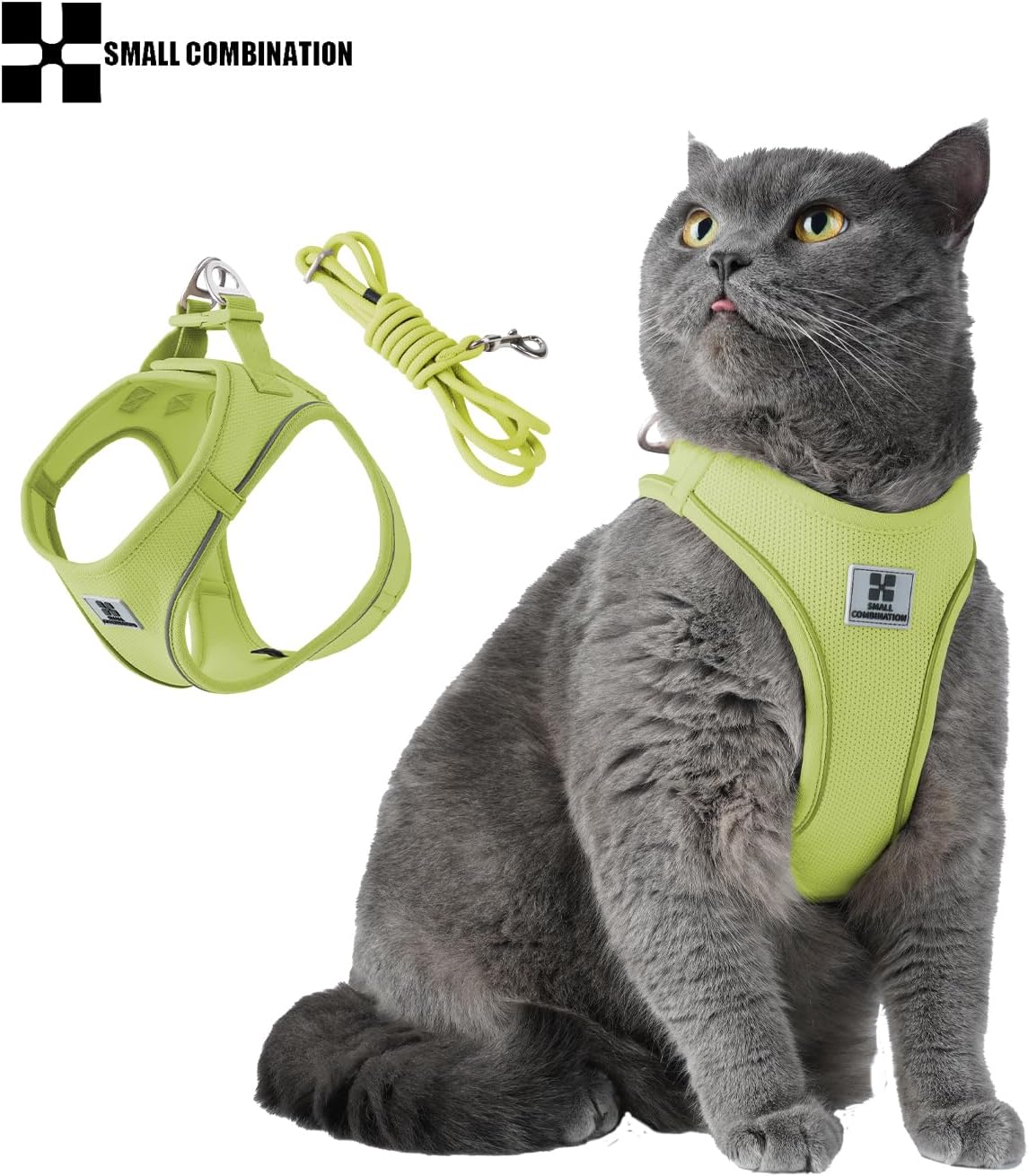 Adjustable Dog Harness with Leash, Reflective Mesh, No-Pull Design，Matching Lead Rope (Lemon Yellow, XXXS)