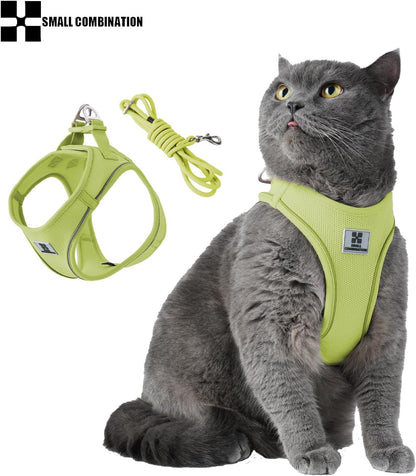 Adjustable Dog Harness with Leash, Reflective Mesh, No-Pull Design，Matching Lead Rope (Lemon Yellow, XXXS)