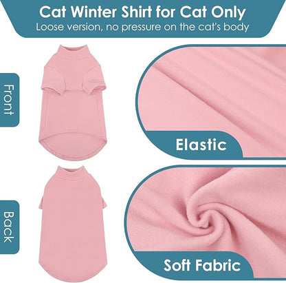 SUNFURA Turtleneck Sweater for Cat, Sphynx Cats Shirt Hairless Cat Sweaters with Sleeves, Warm and Soft Kitten Pullover Fleece Winter Pajamas Jumpsuit for Puppy Cats, Pink S