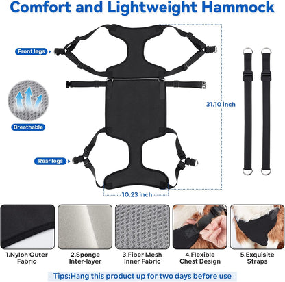 2 IN 1 Dog Grooming Hammock with Multifunction Leash, No-Pull Harness, Adjustable Loop/Leash and Stainless Hooks, for Large Size Cat/Dog