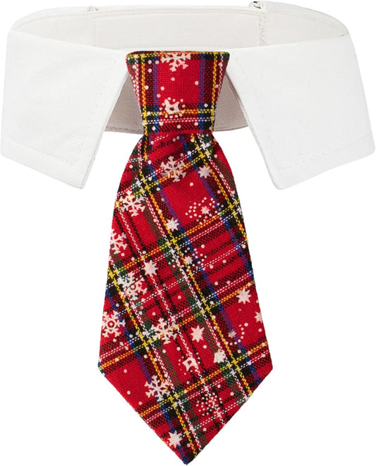 ADOGGYGO Christmas Dog Necktie Pet Tuxedo Christmas Dog Neck Tie Collar with Red Plaid Tie for Small Medium Large Dogs Pets (Small, Red)