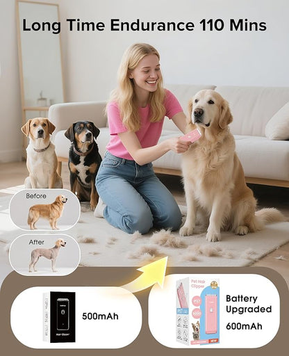 Dog Clipper for Matted & Long Hair,Quiet Pet Paw Hair Trimming Groomer,Handy Cordless Rechargeable Waterproof Shaver Kits for Cats,Small Dogs & Animals Pink