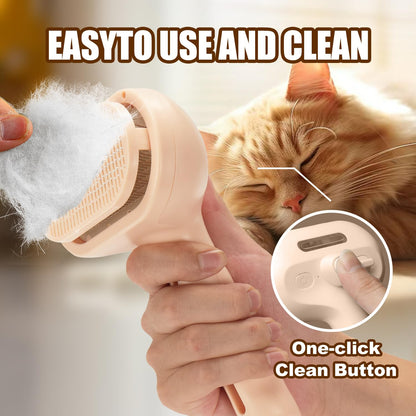 3-in-1 Pet Steam Brush, Grooming Comb with Water Tank for Cats and Dogs, Long and Short Hair (Pink)