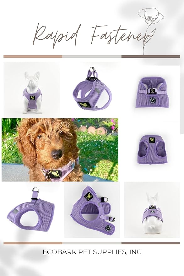 EcoBark Dog Harness - Teacup Dog XXXS Small Dogs - Step in Mesh No Pull Mini Body Vest Halter - Puppy Harness - Toy Breed Harness Vest Under 5 pounds lbs (XXXS, Lavender)