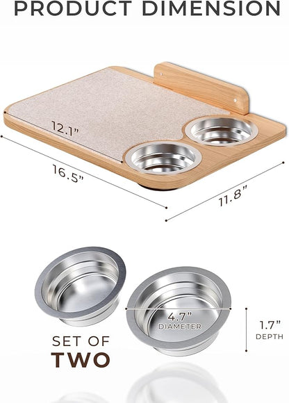 Space-Saving Cat Wall Shelves – Interactive Cat Wall Climber with Hammock & Dog Proof Feeding Station for All Indoor Breeds – Solid Natural Wood with Beige Carpet