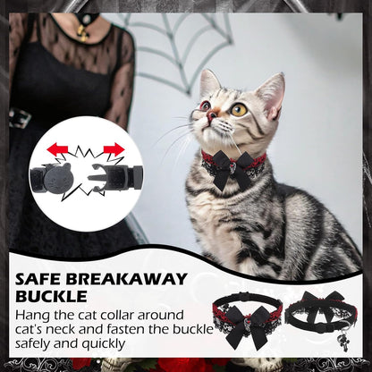 EXPAWLORER Cat Collar Breakaway,Adjustable Soft Velvet Cat Collar with Cross Accessory and Bell,Safety Quick Release Gothic Style Pet Collar for Cat,Kitten,Small Dog