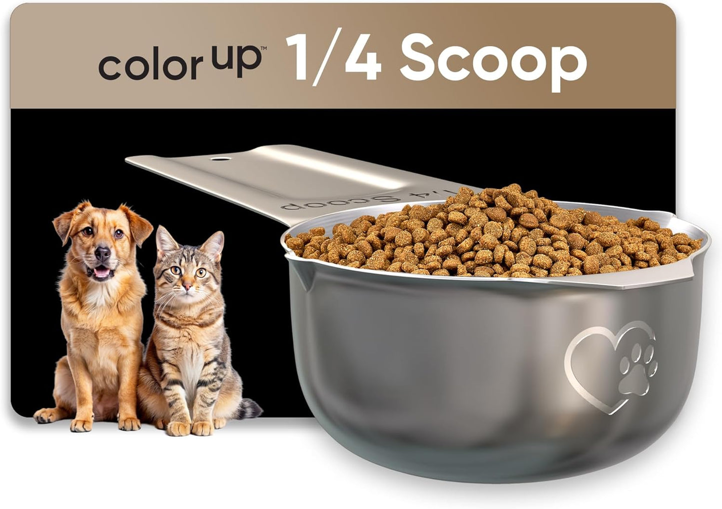 Color Up ¼ Cup Pet Food Scoop – Stainless Steel Dog Food Scoop Cup (4 Tbsp) – Durable, Rust-Resistant Measuring Scoop for Dogs, Cats, Birds & Rabbits – Ideal for Dry Food & Treats