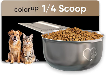 Color Up ¼ Cup Pet Food Scoop – Stainless Steel Dog Food Scoop Cup (4 Tbsp) – Durable, Rust-Resistant Measuring Scoop for Dogs, Cats, Birds & Rabbits – Ideal for Dry Food & Treats