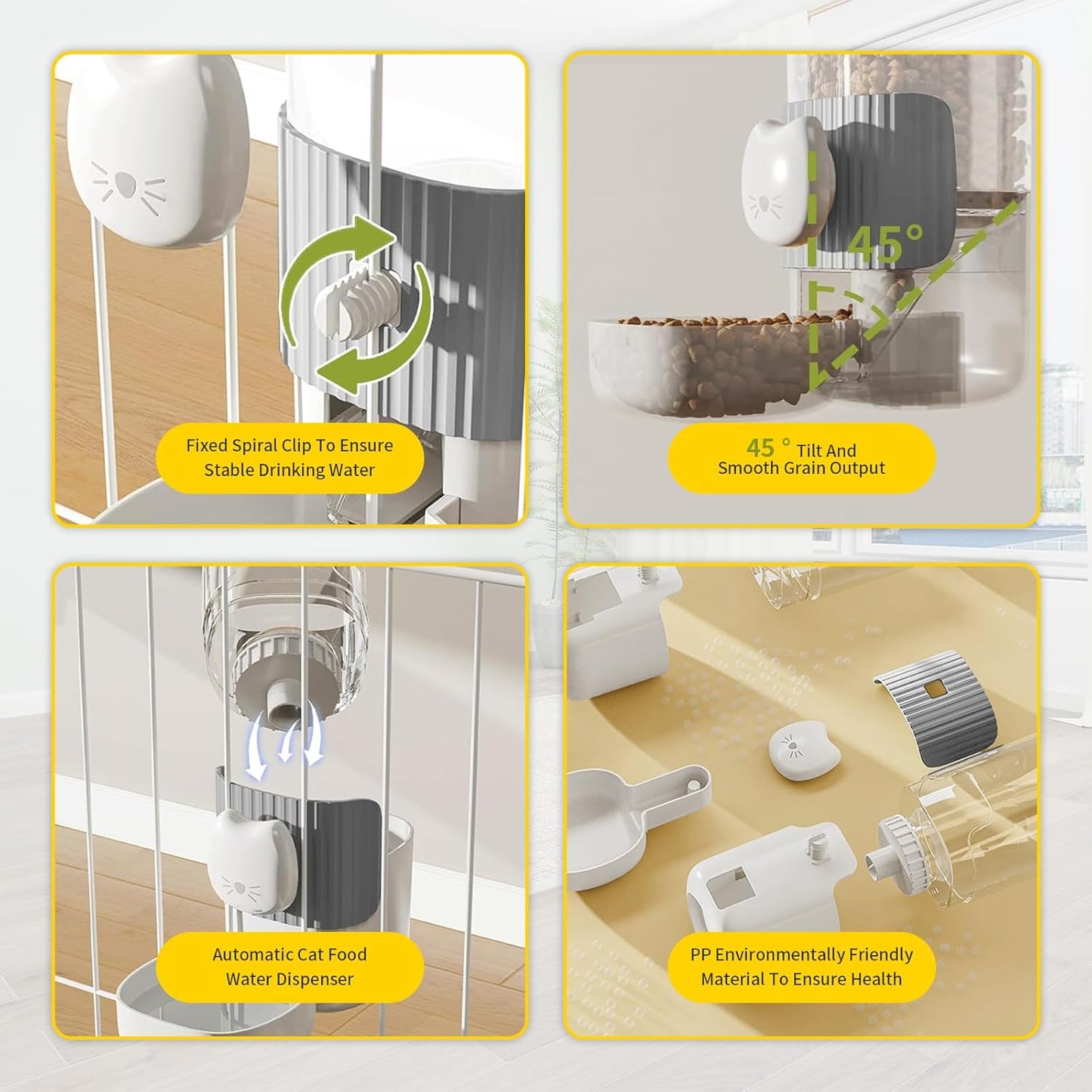 Rabbit Automatic Food Feeder and Water Dispenser Bunny Gravity Feeding Station Waterer Set Hanging Self-Dispensing Feeder for Ferret,Guinea Pigs Chinchillas Hedgehog (Green)