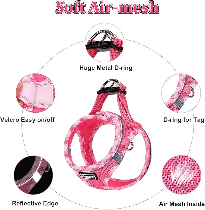 Mercano Soft Mesh Dog Harness and Leash Set, No-Chock Step-in Reflective Breathable Lightweight Easy Walk Vest Harnesses with Safety Buckle for Small Dogs, Cats (XL, Fuchsia)