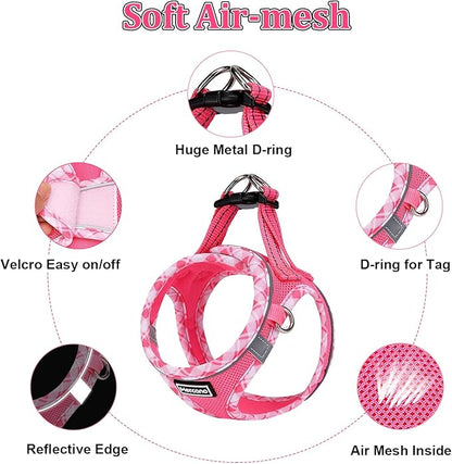 Mercano Soft Mesh Dog Harness and Leash Set, No-Chock Step-in Reflective Breathable Lightweight Easy Walk Vest Harnesses with Safety Buckle for Small Dogs, Cats (L, Fuchsia)