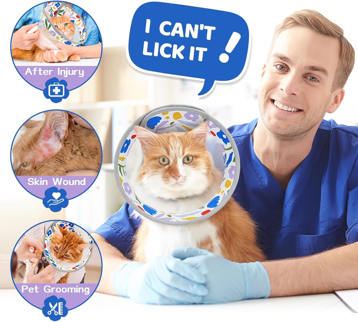 Breathable Air Mesh Cat Cone Collar Soft to Stop Licking, Adjustable, Foldable Lightweight Kitten Cones After Surgery Recovery for Cats & Kittens (Flower,L)