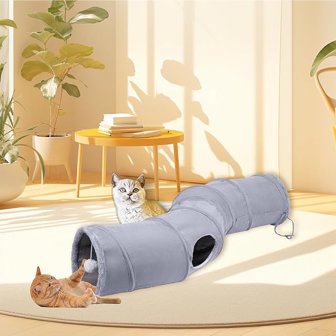 S-Shape Collapsible Cat Play Tube Toys with Plush Ball, Indoor Play Tunnel for Puppy, Kitty, Kitten, Rabbit